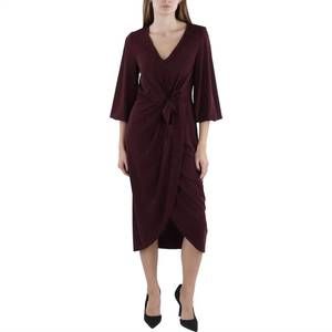 NEW RALPH LAUREN quarter sleeve wrap midi dress in burgundy